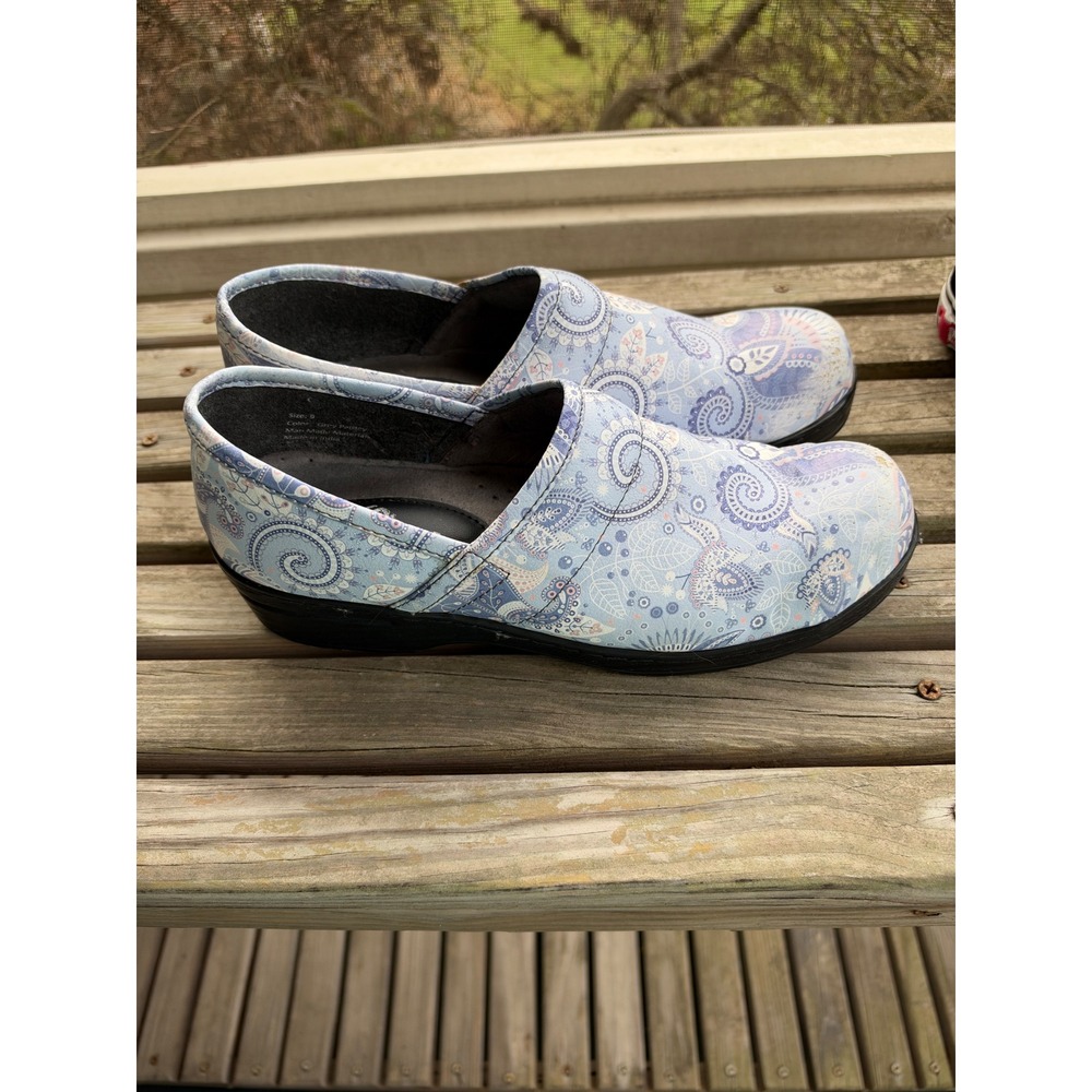 Ohm Womens Purple Paisley Slip Resistant Clogs Size 9 Blue Floral Work Shoes
